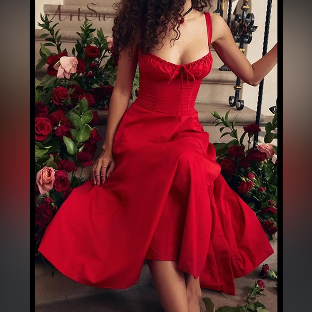House of CB ‘Carmen’ Red Rose Bustier Corset Sundress NWOT size L